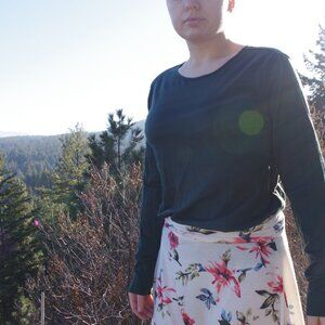 Ladies Green Long Sleeve Segments 100% Merino Wool Shirt